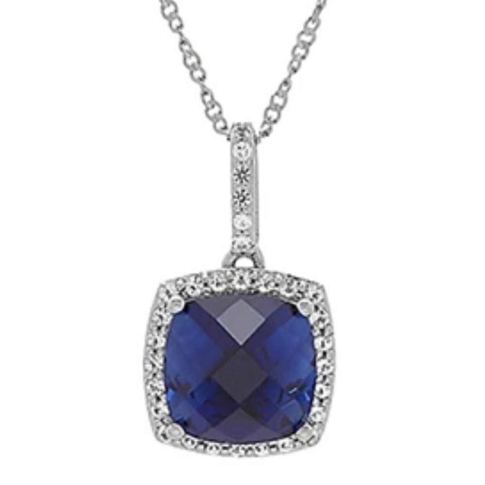 Sapphire Halo Pendant & Chain